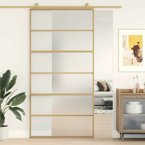 Schuifdeur 102,5x205 cm mat ESG-glas en aluminium goudkleurig 1