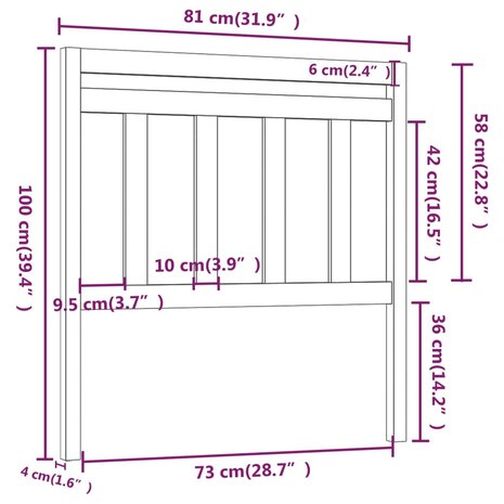 Hoofdbord 81x4x100 cm massief grenenhout zwart 5