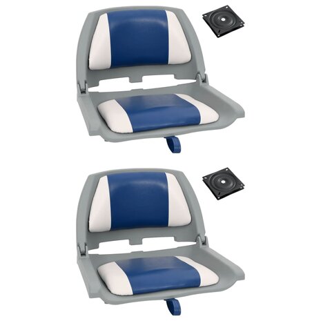 4-delige Bootstoelen set met blauw-witte kussens inklapbaar 1