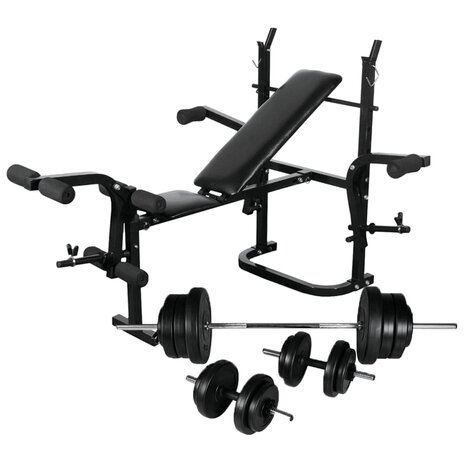 Gewichtenbank met gewichtenrek en halterset 60,5 kg 1