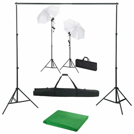 Fotostudioset met achtergrond, lampen en paraplu's 1