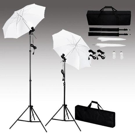 Fotostudioset met achtergrond, lampen en paraplu's 2