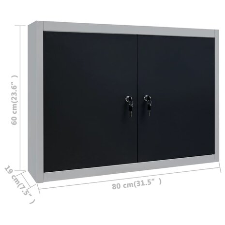 Gereedschapskast voor aan de wand metaal grijs en zwart 8
