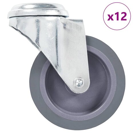 12 st Zwenkwielen met boutgaten 75 mm 1