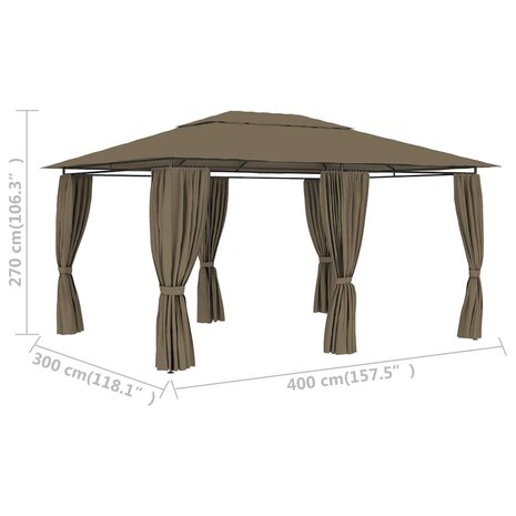 Tuinpaviljoen met gordijnen 180 g/m&sup2; 4x3 m taupe 9