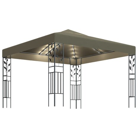 Prieel met LED-lichtslinger 3x3 m taupe 2