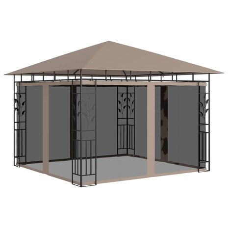 Prieel met klamboe en LED-lichtslinger 3x3x2,73 m taupe 3