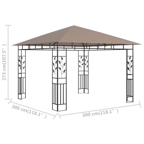 Prieel met klamboe 3x3x2,73 m 180 g/m&sup2; taupe 5