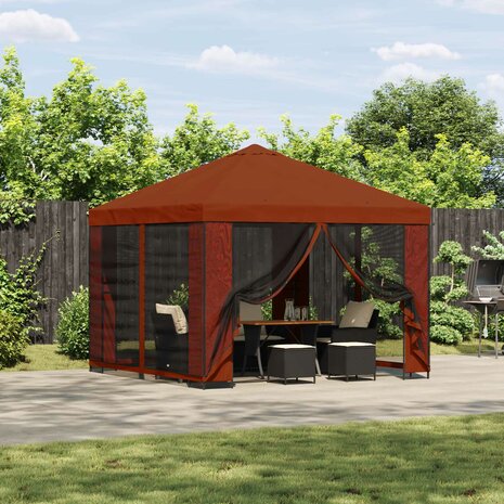 Prieel 3 x 3 m Terracotta Polyester en staal 190 gsm 1