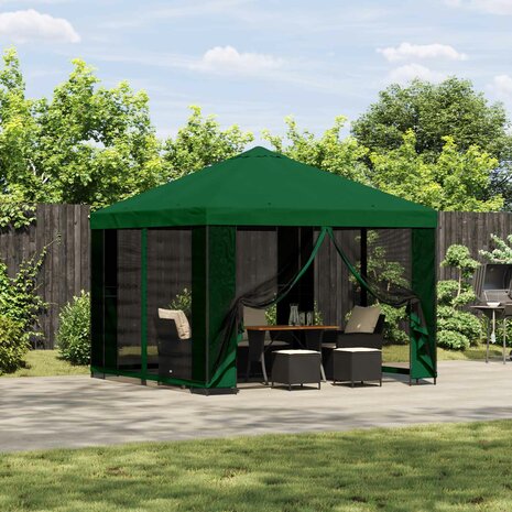 Prieel 3 x 3 m Groen Polyester en staal 190 gsm 1