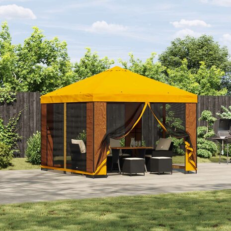 Prieel 3 x 3 m Geel Polyester en staal 190 gsm 1