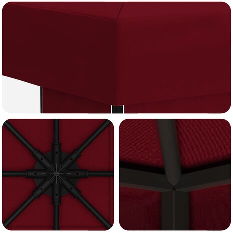 Prieel 3 x 3 m Bordeauxrood Polyester en staal 190 gsm 5