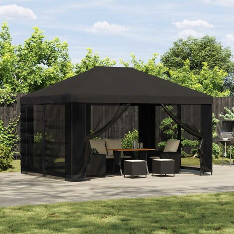 Prieel 4 &times; 3 m Antracietkleurig Polyester en staal 190 gsm 1