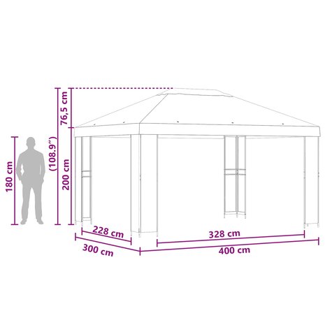 Prieel 4 &times; 3 m Taupe Polyester en staal 190 gsm 7