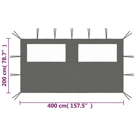 Prieelzijwand met ramen 4x2 m antracietkleurig 4