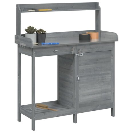 Oppottafel met kast 110,5x45x124,5 cm massief vurenhout grijs 4