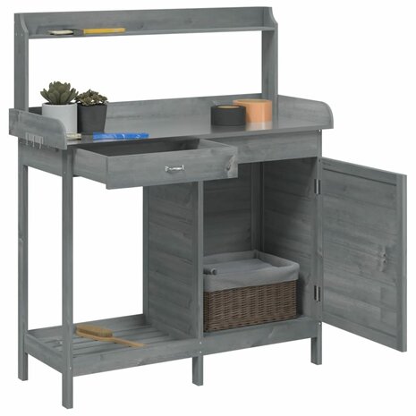 Oppottafel met kast 110,5x45x124,5 cm massief vurenhout grijs 5