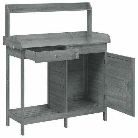 Oppottafel met kast 110,5x45x124,5 cm massief vurenhout grijs 6