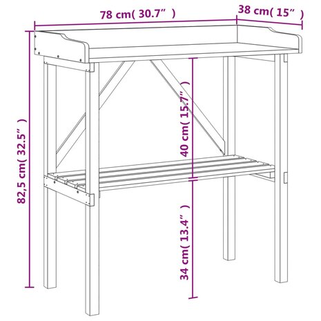 Plantentafel met schap 78x38x82,5 cm massief vurenhout 9
