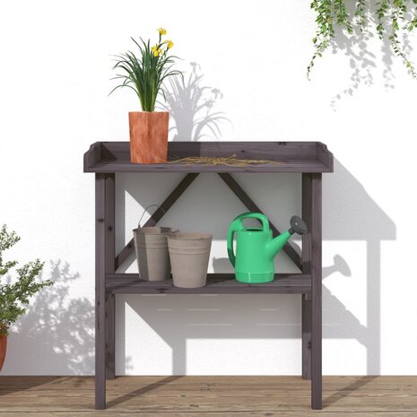 Plantentafel met schap 78x38x82,5 cm vurenhout grijs 3