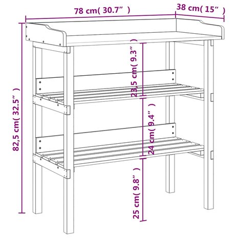 Plantentafel met schappen 78x38x82,5 cm vurenhout grijs 9