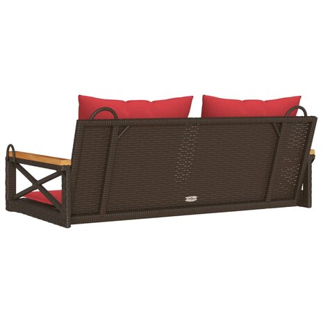Schommelbank met kussens 109x62x40 cm poly rattan bruin 6