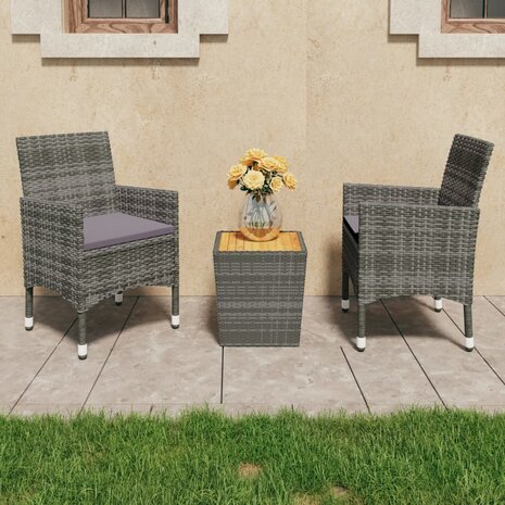 3-delige Bistroset poly rattan en acaciahout grijs 1