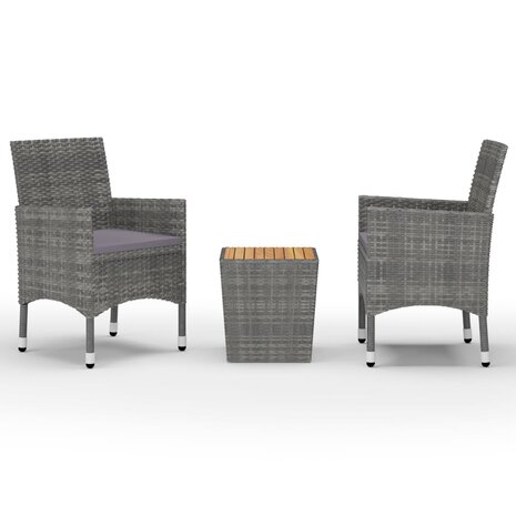 3-delige Bistroset poly rattan en acaciahout grijs 2
