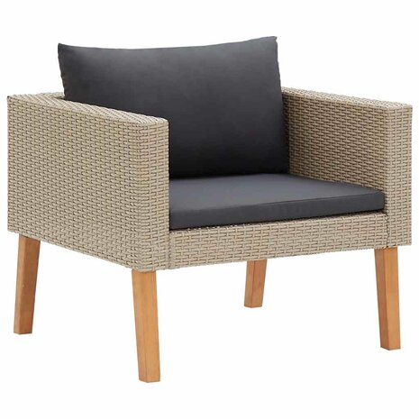 Tuinbank eenzits met kussens poly rattan beige 2