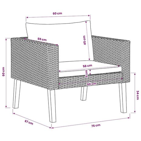 Tuinbank eenzits met kussens poly rattan zwart 9