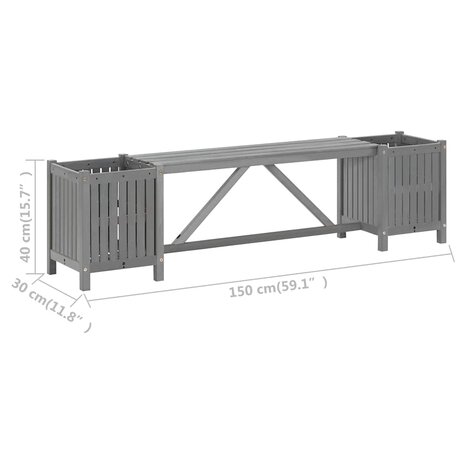 Tuinbank met 2 plantenbakken 150 cm massief acaciahout grijs 8