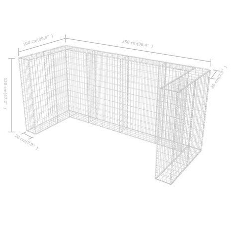 Schanskorf drievoudige vuilnisbak ombouw 250x100x120 cm staal   9