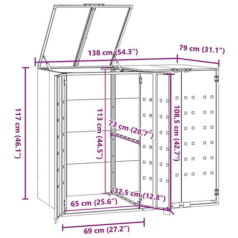 Containerberging voor 2 containers 138x79x117 cm staal zwart 11
