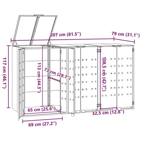 Containerberging voor 3 containers 207x79x117 cm staal grijs 11