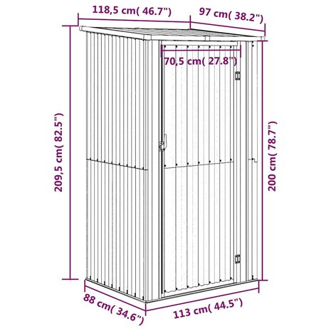 Tuinschuur 118,5x97x209,5 cm gegalvaniseerd staal grijs 8