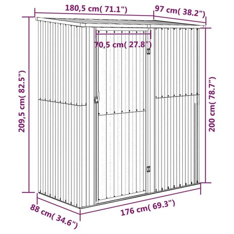 Tuinschuur 180,5x97x209,5 cm gegalvaniseerd staal antraciet 7