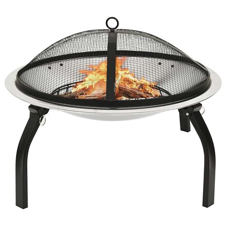 Vuurschaal en barbecue 2-in-1 met pook 56x56x49 cm rvs 1