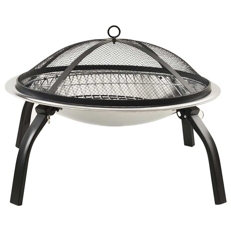 Vuurschaal en barbecue 2-in-1 met pook 56x56x49 cm rvs 4