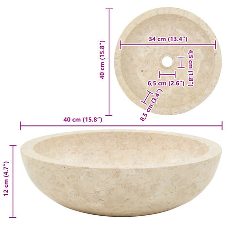 Gootsteen 40x12 cm marmer cr&egrave;me 11
