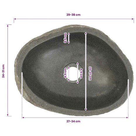 Wastafel ovaal (29-38)x(24-31) cm riviersteen 6