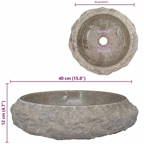 Gootsteen &Oslash;40x12 cm marmer grijs 9