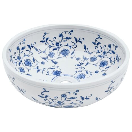 Opzetwasbak rond &Phi;41x14 cm keramiek wit en blauw 3
