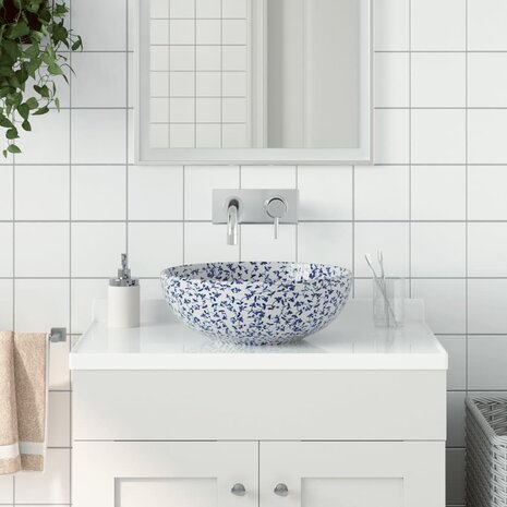 Opzetwasbak rond &Phi;41x14 cm keramiek wit en blauw 1