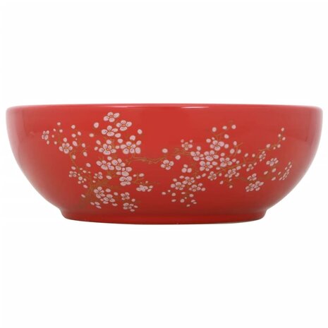 Opzetwasbak rond &Phi;41x14 cm keramiek wit en rood 2