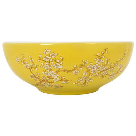 Opzetwasbak rond &Phi;41x14 cm keramiek wit en geel 2