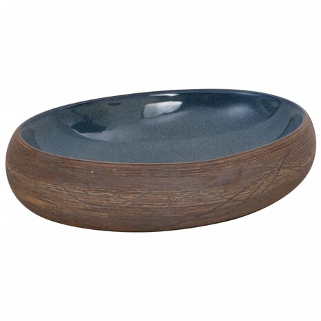 Opzetwasbak ovaal 59x40x15 cm keramiek bruin en blauw 2