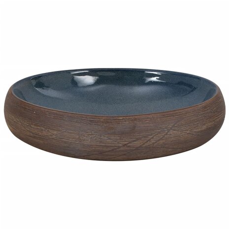 Opzetwasbak ovaal 59x40x15 cm keramiek bruin en blauw 4
