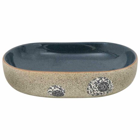 Opzetwasbak ovaal 59x40x14 cm keramiek zandkleurig en blauw 4