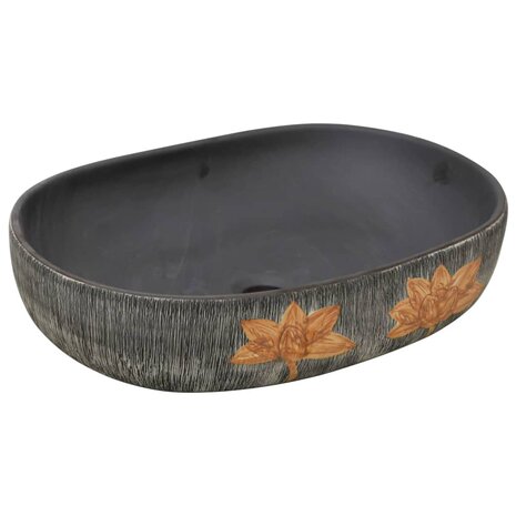 Opzetwasbak ovaal 59x40x14 cm keramiek grijs en zwart 2