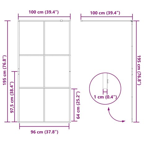 Inloopdouchewand 100x195 cm ESG-glas transparant en zwart 8